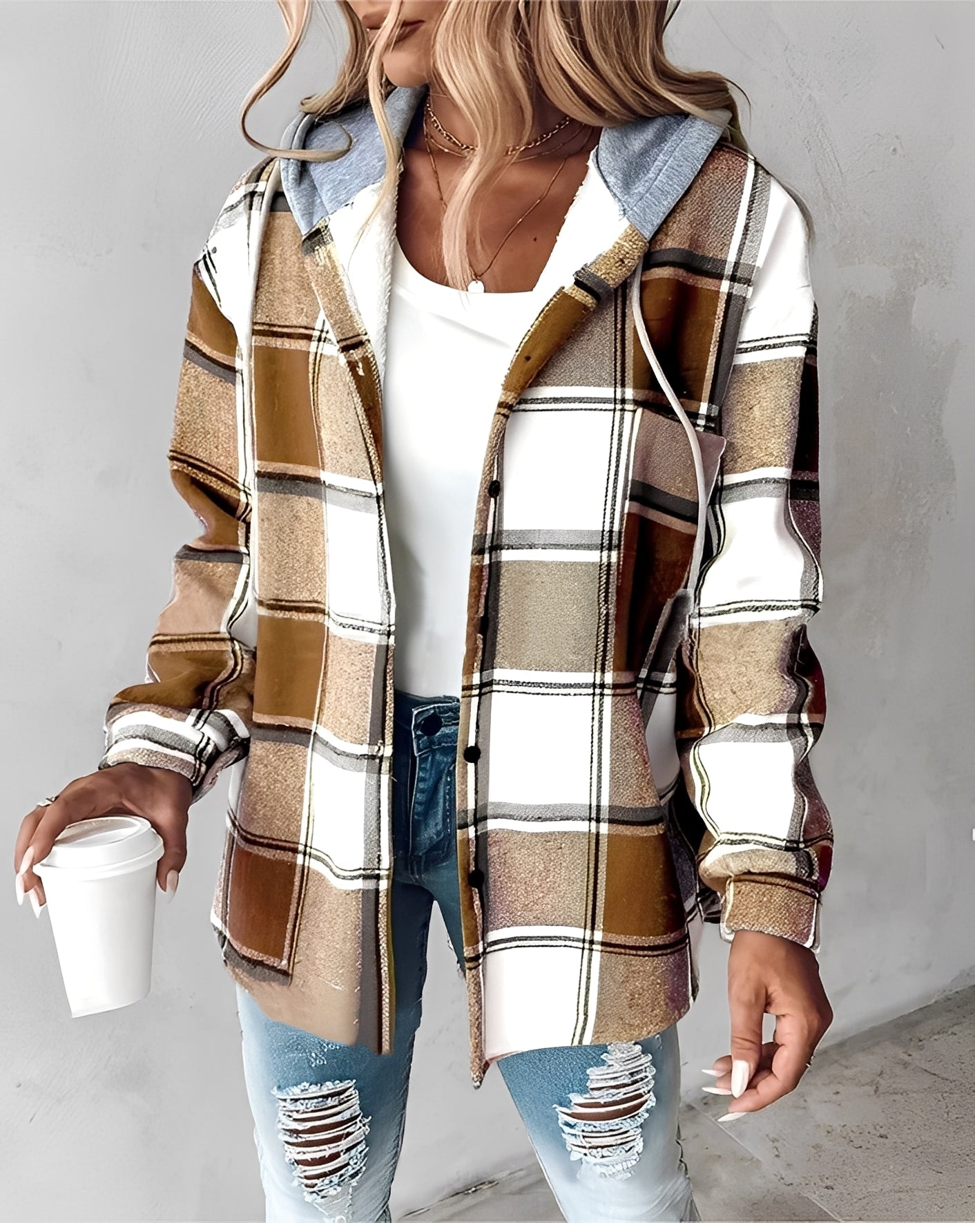 Éliette - Women's winter jacket with hood and check pattern