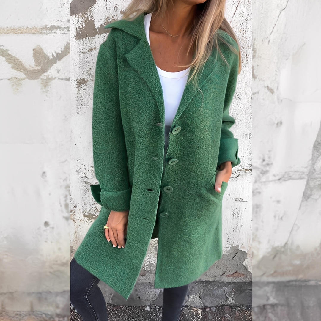 Odile - Long, casual women's coat with lapels
