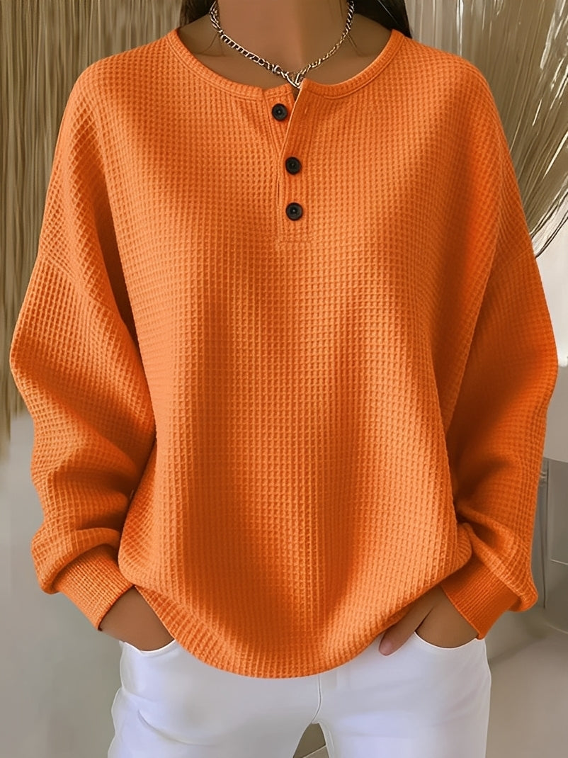 Anabella - Bequemer Waffelpullover mit Knopfleiste für Damen