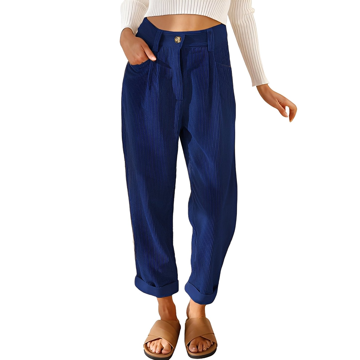 Hannah - Comfortable women's corduroy pants with high waist