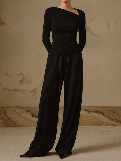 Selina – Ribbed Asymmetrical Long Sleeve Shirt