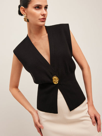 Annalena – V-neck Button Detail Knit Vest
