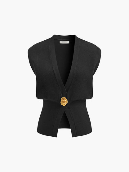 Annalena – V-neck Button Detail Knit Vest