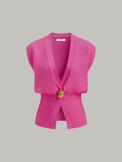 Annalena – V-neck Button Detail Knit Vest