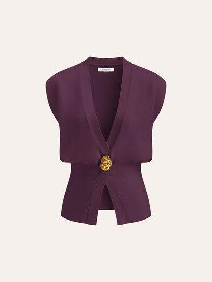 Annalena – V-neck Button Detail Knit Vest