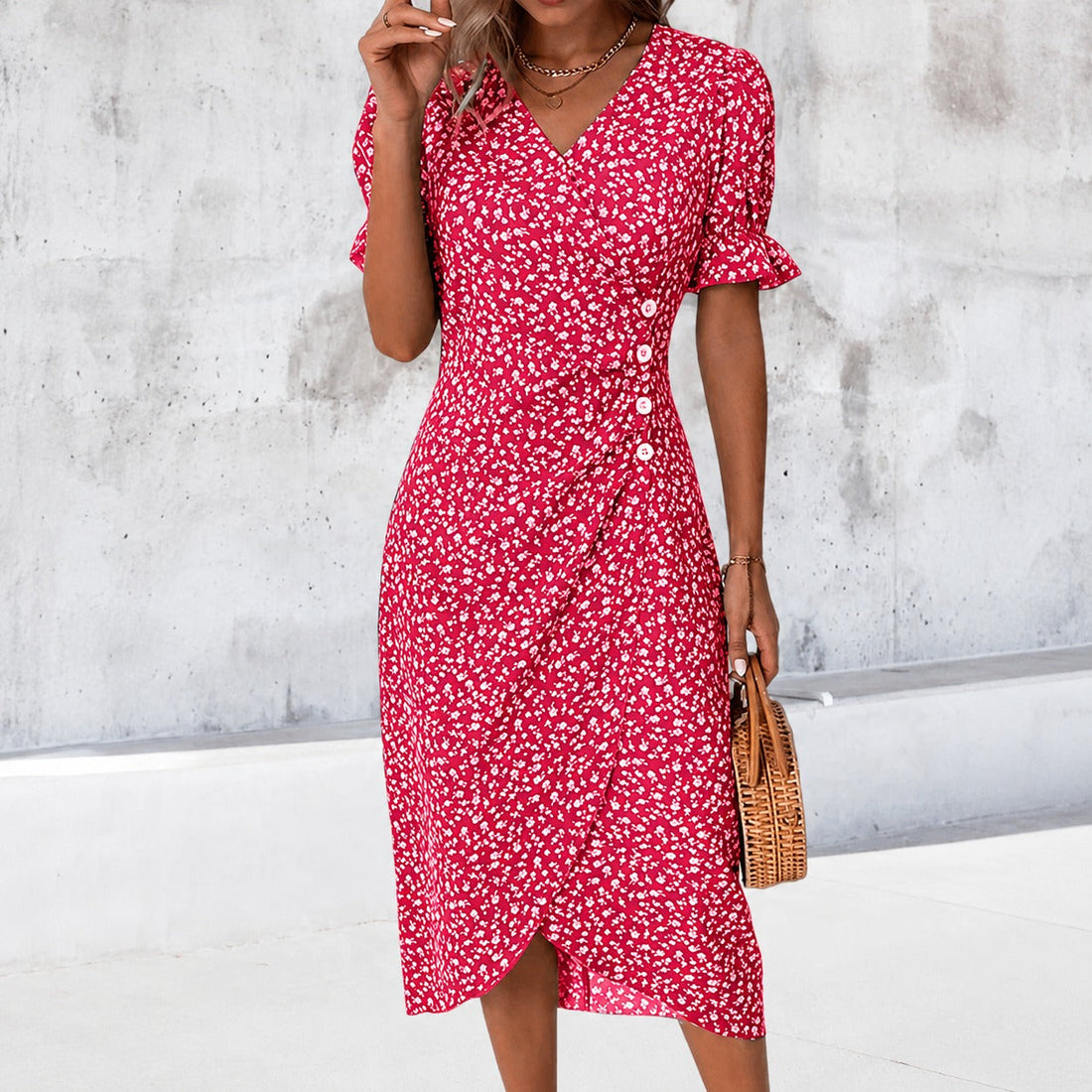 Gabriella - Elegantes Kleid mit Blumendesign und asymmetrischem Schnitt
