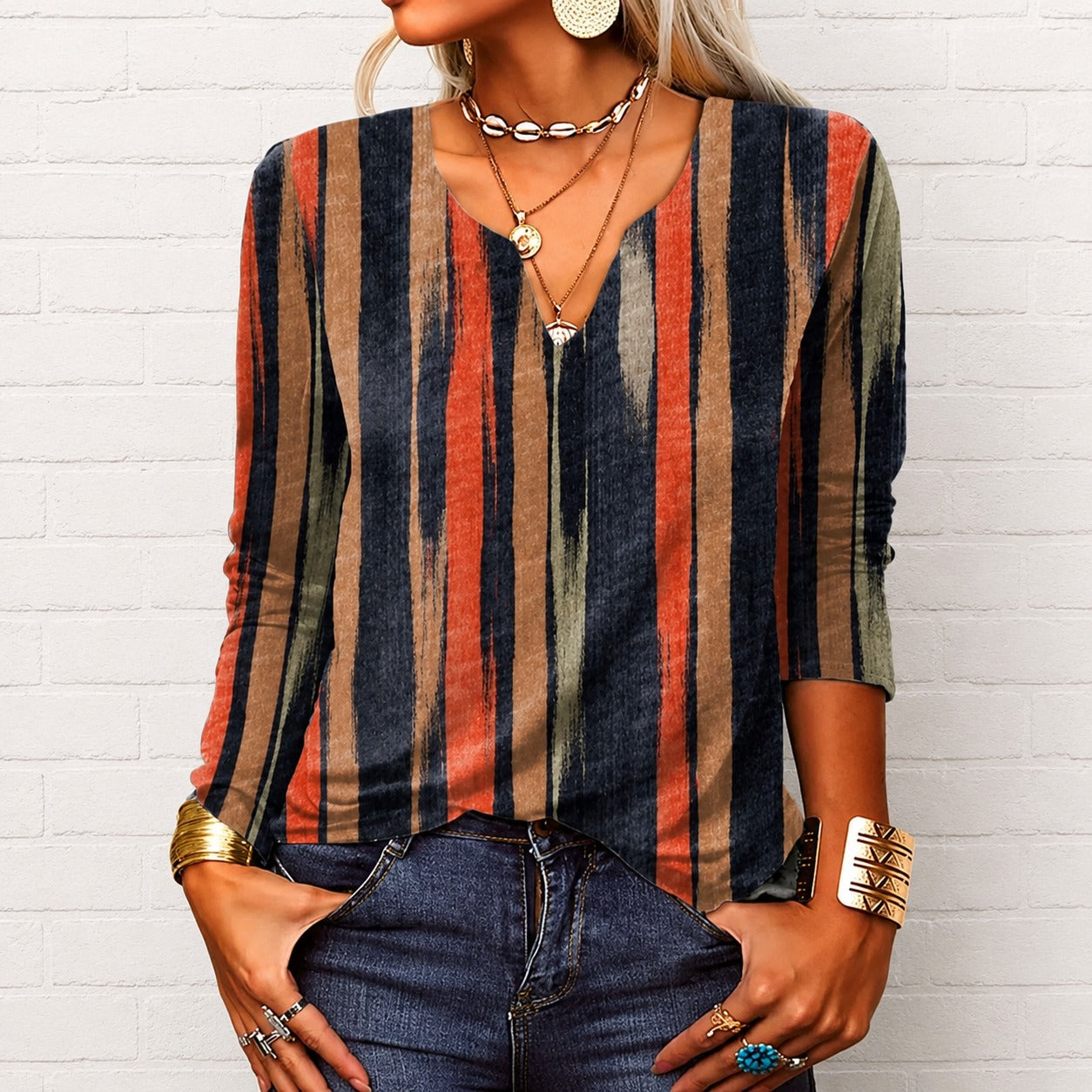 Katharina - Bluse im Boho-Stil mit langen Ärmeln und V-Ausschnitt