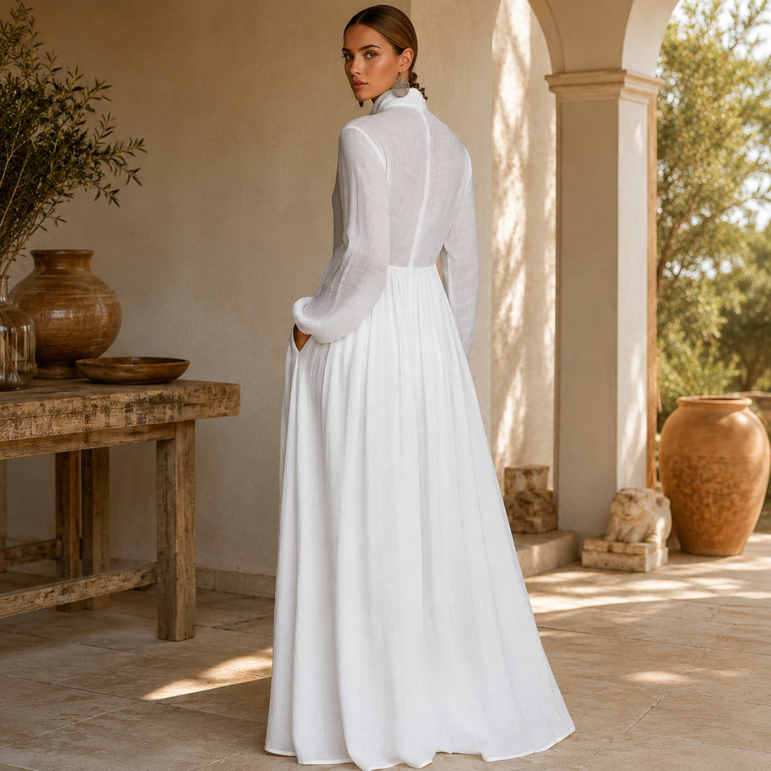 Kyran - Elegantes langes Kleid mit langen Ärmeln