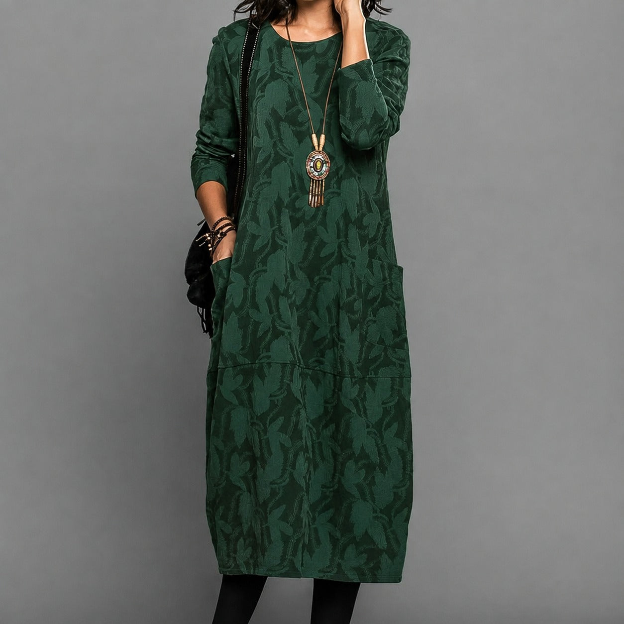 Alisha - Bedrucktes Midi-Kleid mit langen Ärmeln