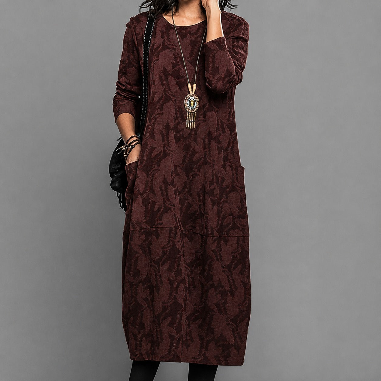 Alisha - Bedrucktes Midi-Kleid mit langen Ärmeln