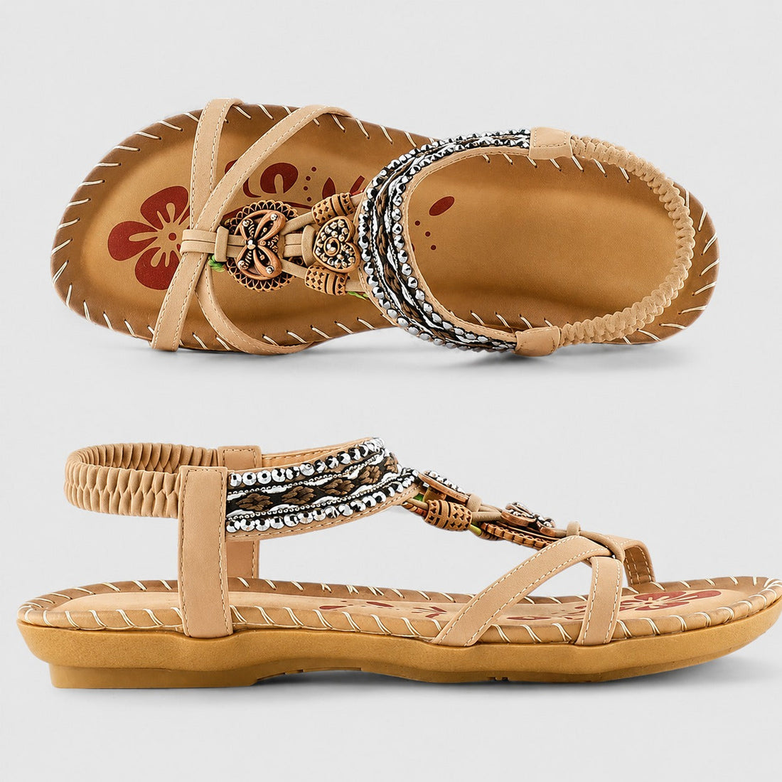 Eleanor - Stilvolle flache Sandalen mit glanzvollen Details