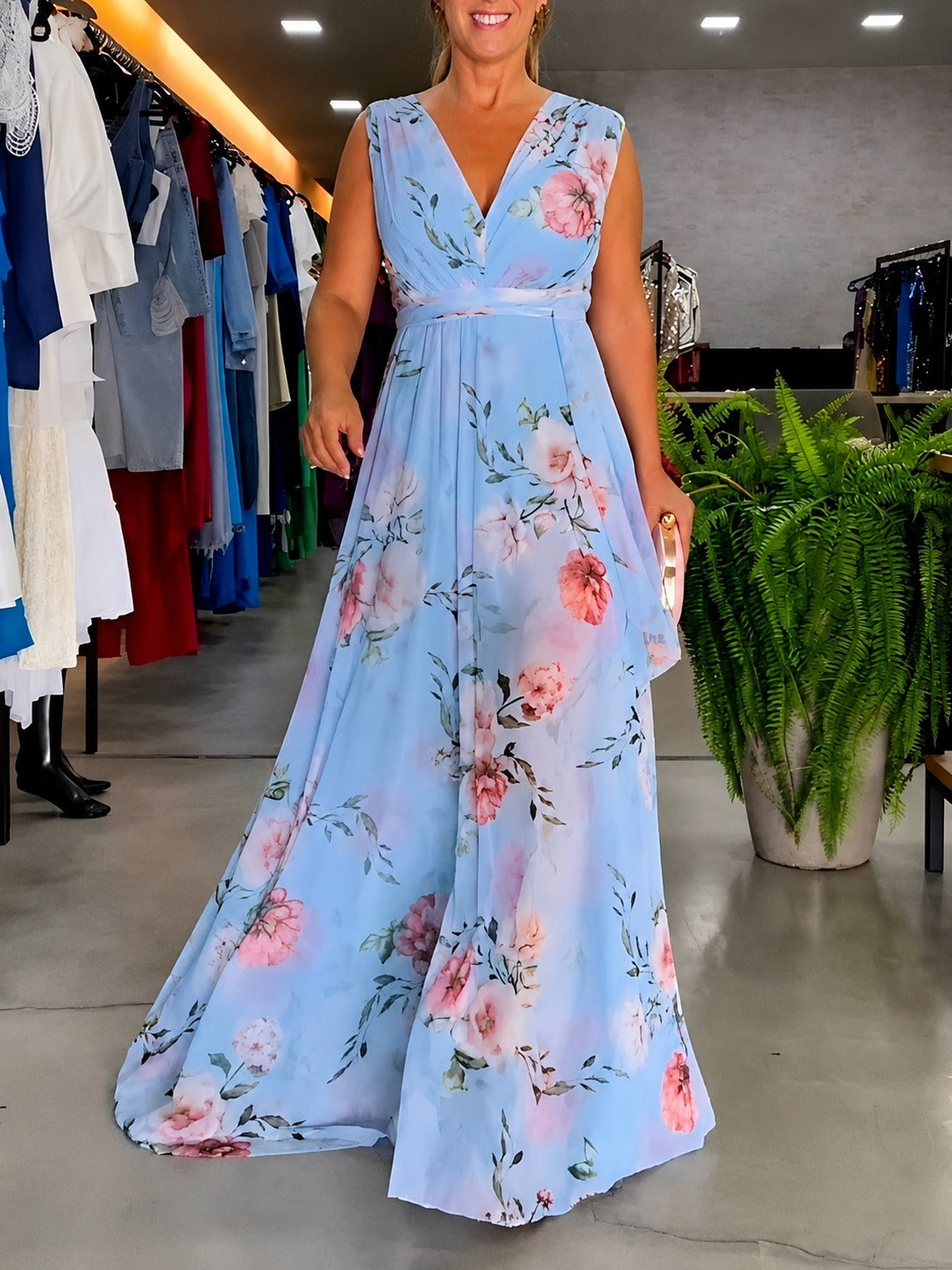 Hana - Weites ärmelloses Blumenkleid