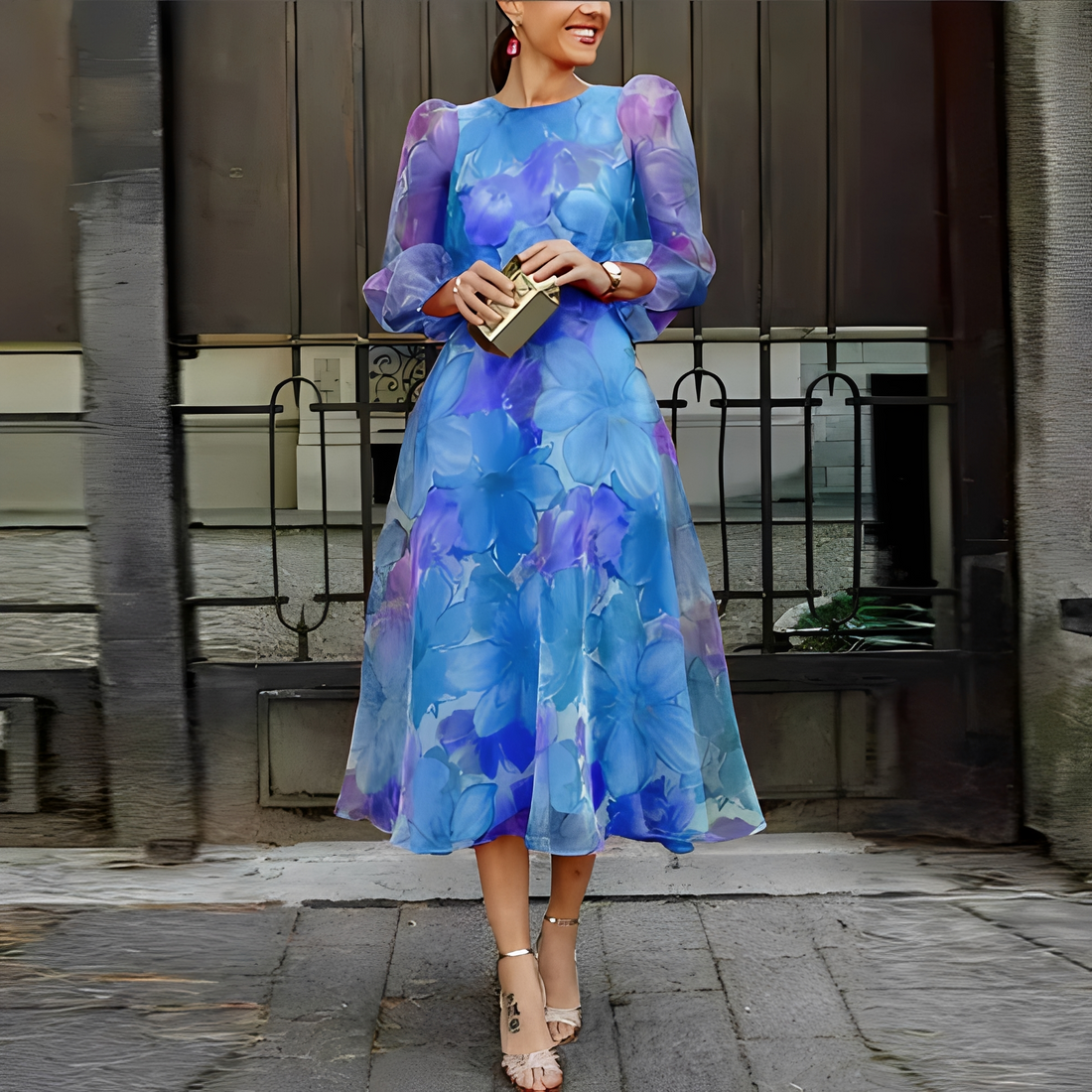 Elvie - Elegantes Blumenkleid mit langen Ärmeln für Damen