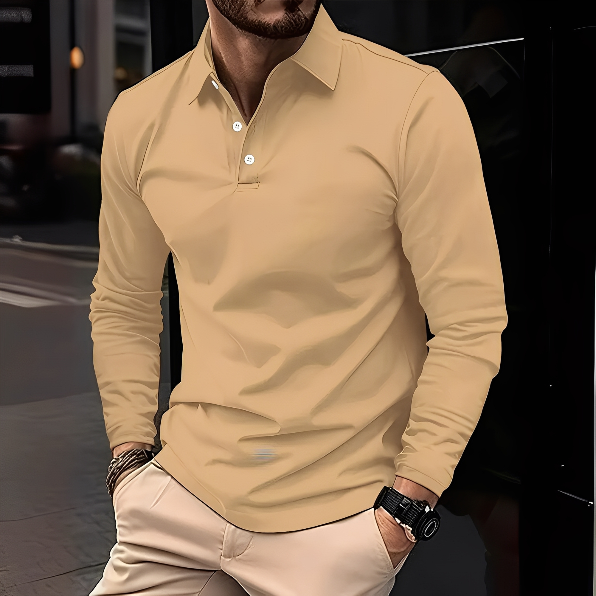 Deacon - Komfortables Langarm-Poloshirt
