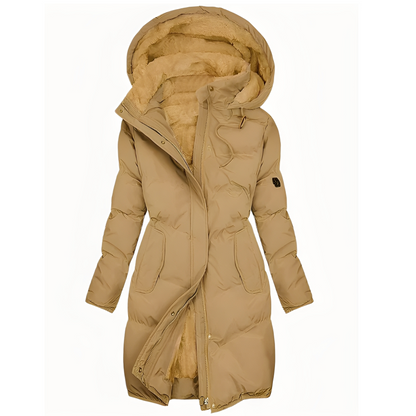 Stephanie - Modern, quilted cashmere coat with hood for women