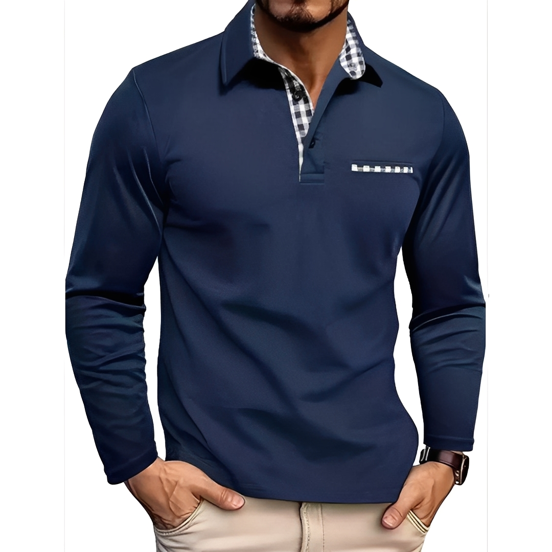 Maxence - Men's Long Sleeve Polo Shirt in Simple Design