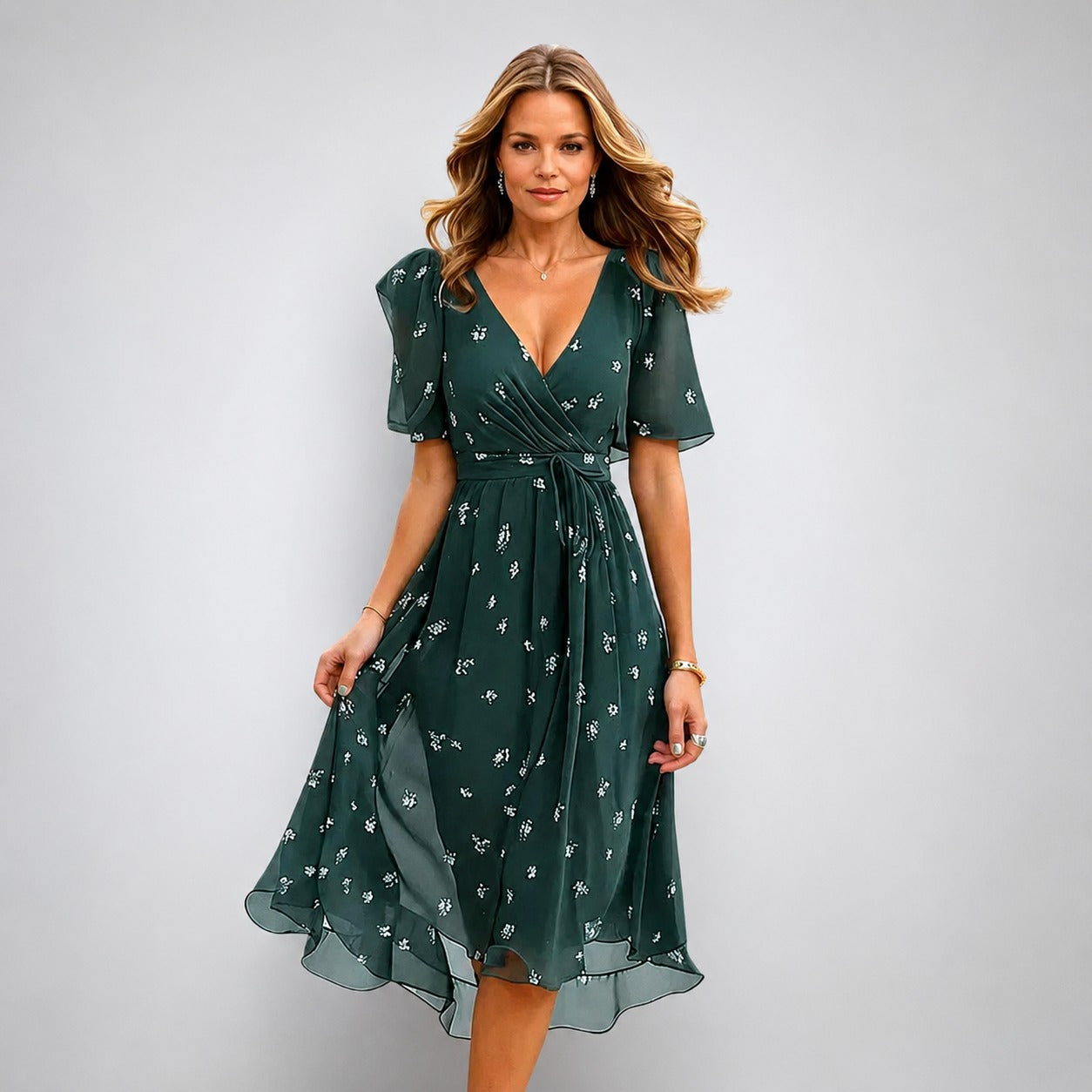 Annegret - Stilvolles Damenkleid mit V-Ausschnitt