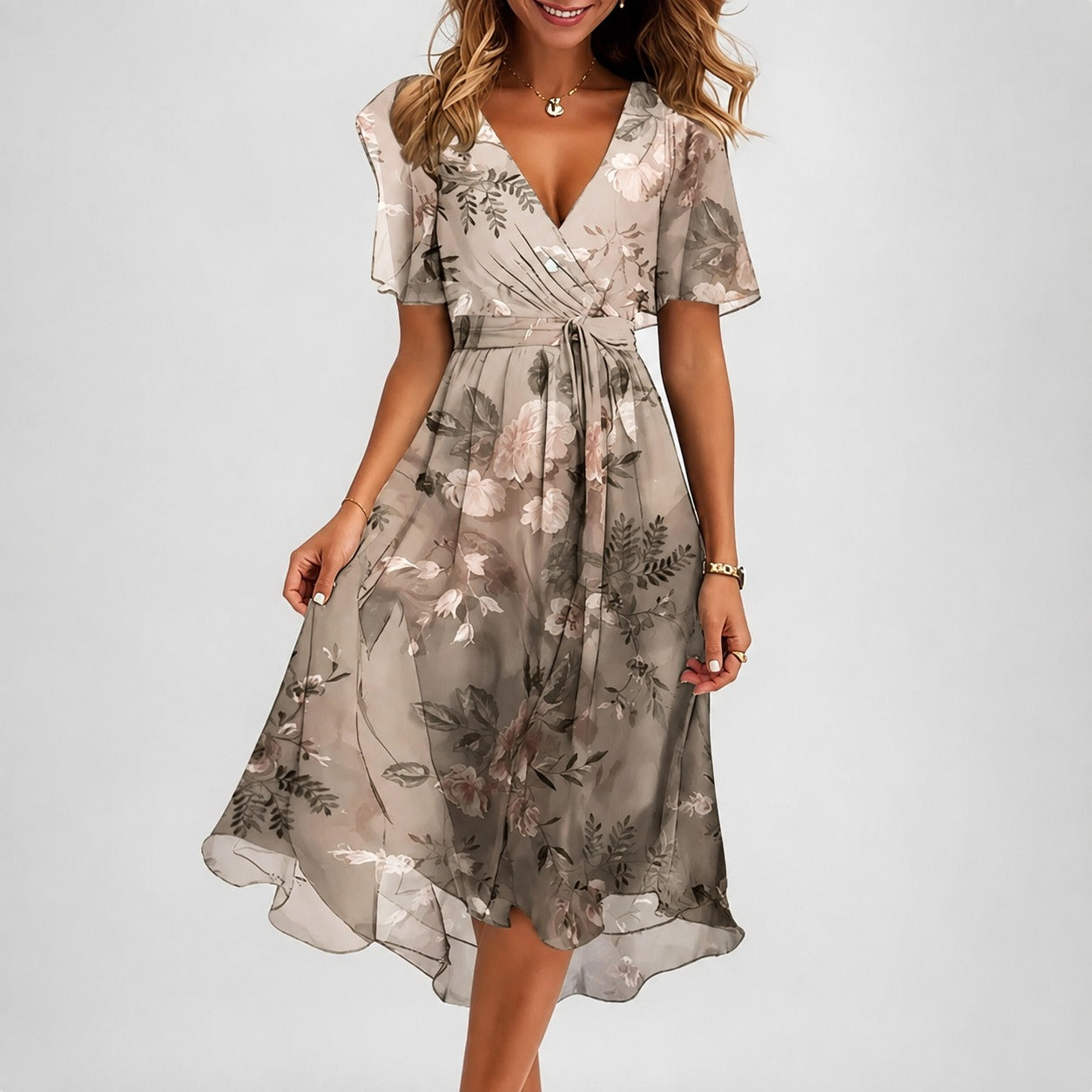 Annegret - Stilvolles Damenkleid mit V-Ausschnitt