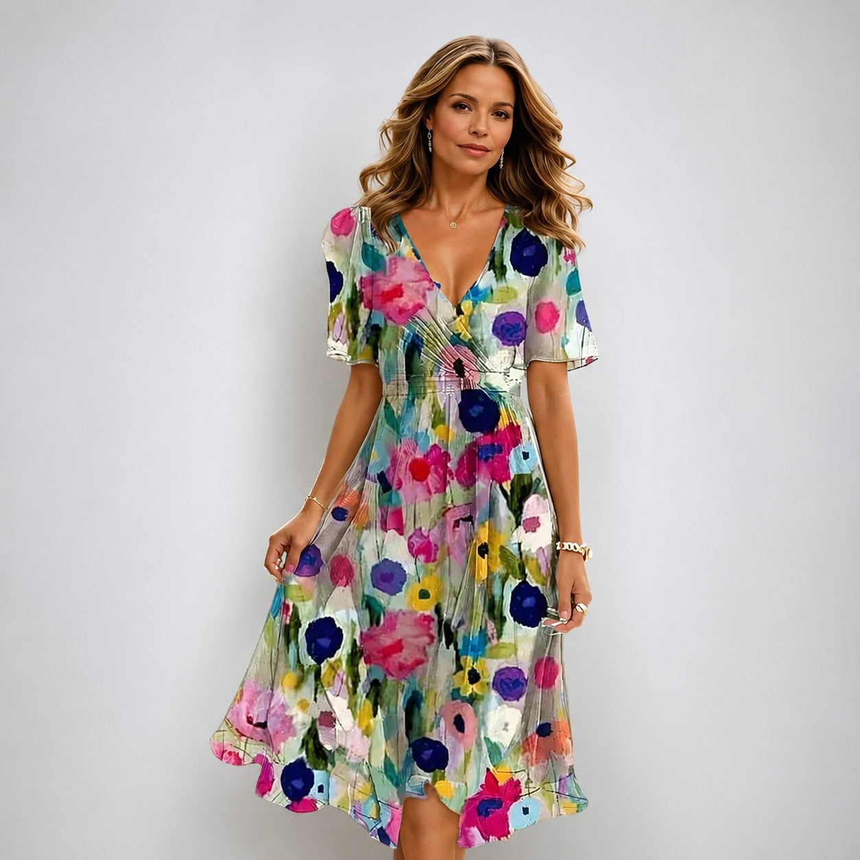 Annegret - Stilvolles Damenkleid mit V-Ausschnitt