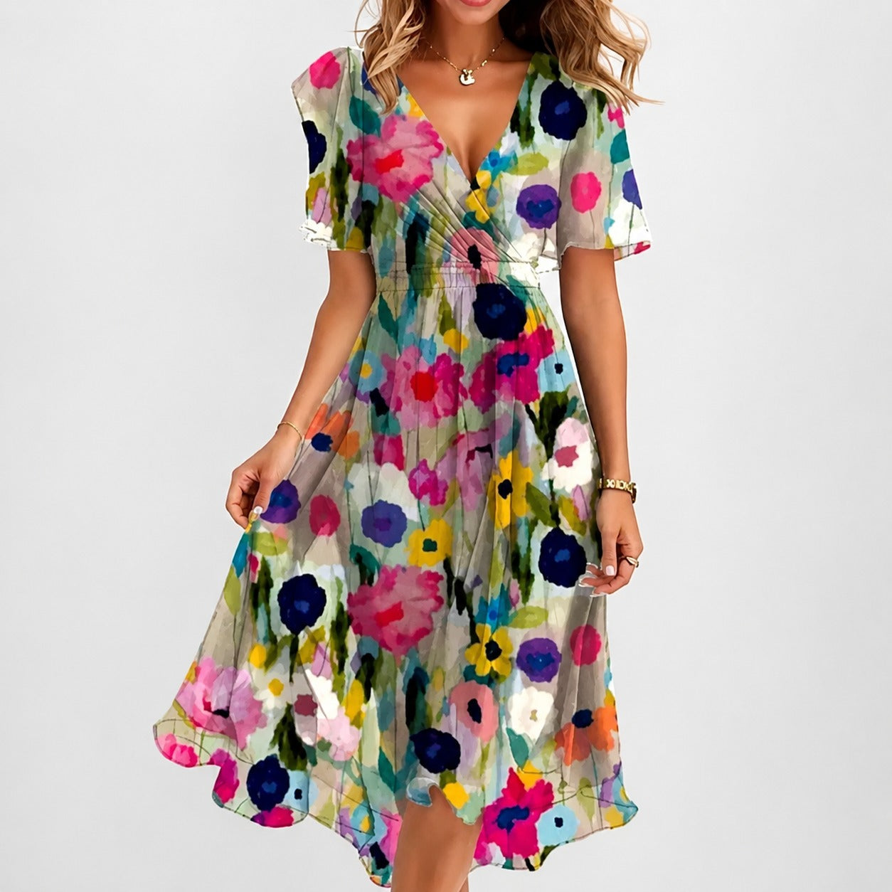 Annegret - Stilvolles Damenkleid mit V-Ausschnitt