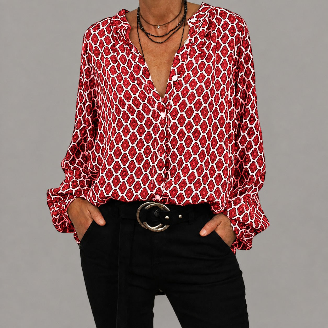 Zara - Lässige, locker sitzende Bluse mit V-Ausschnitt