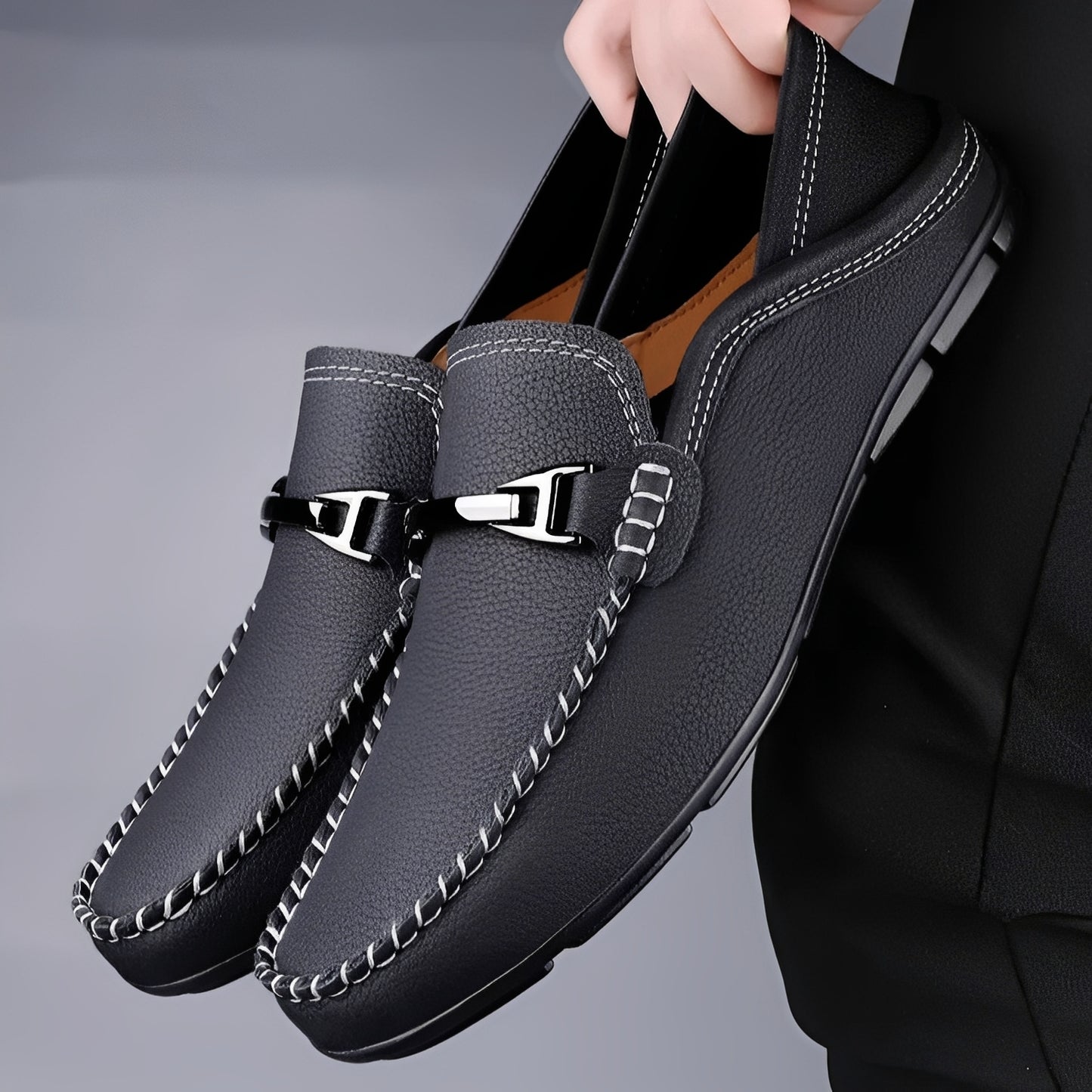 Ronald - Lässige, elegante Leder-Slipper für Herren
