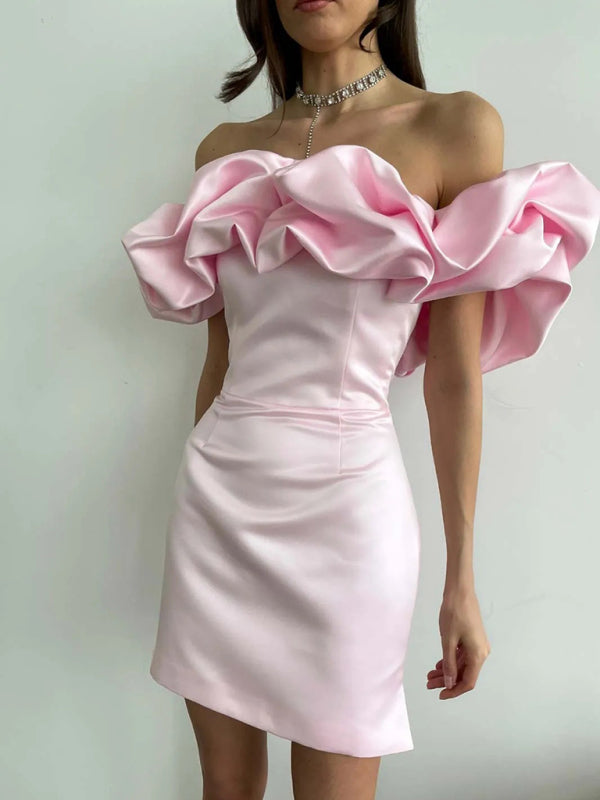 Waverly - Satin-Kleid mit schulterfreiem Volant