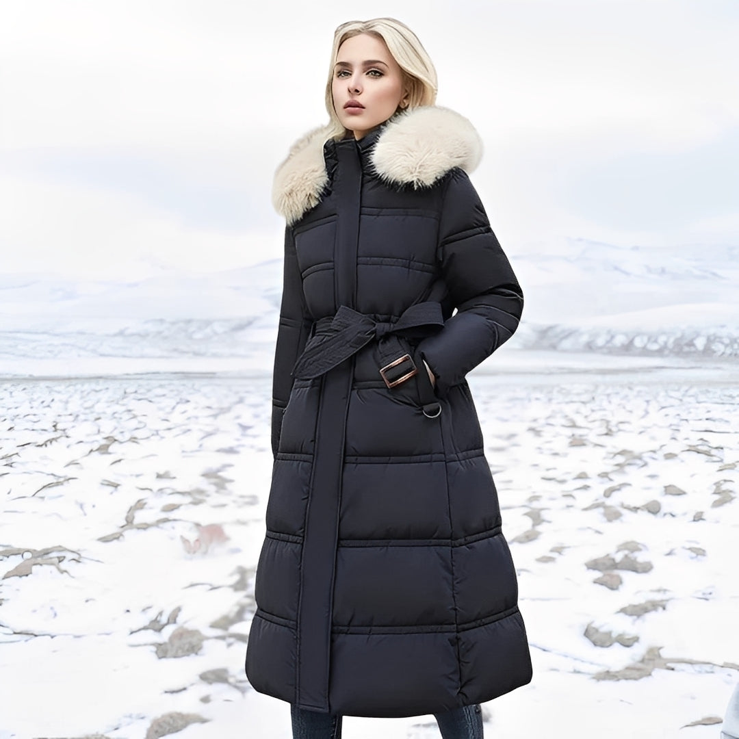 Hannah - Elegant, long women's down coat with lining