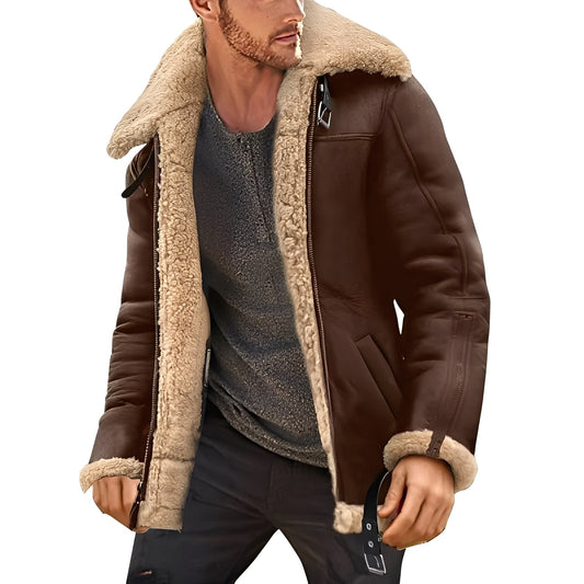 Jeffrey - Stylish Men's Leather Jacket with Warm Sherpa Lining