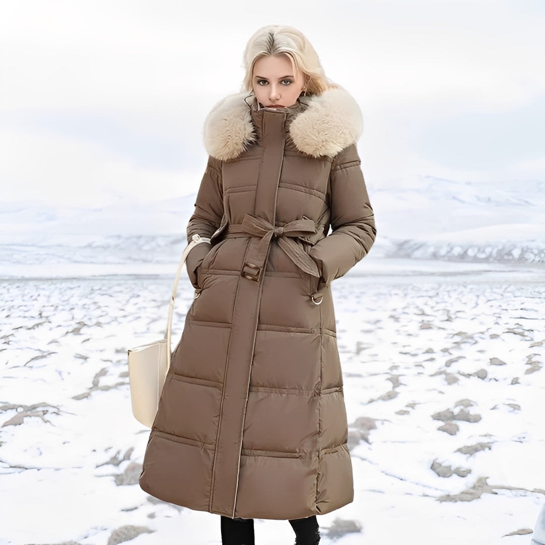 Hannah - Elegant, long women's down coat with lining