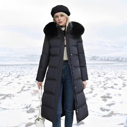 Hannah - Elegant, long women's down coat with lining