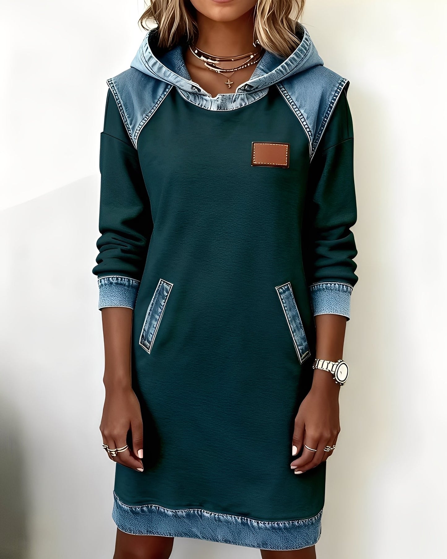 Catherine - Modern hooded dress with pockets for women