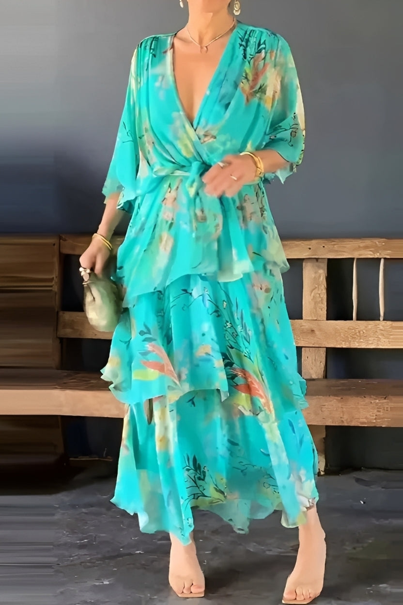 Jane - Florales, mehrlagiges Kleid mit V-Ausschnitt für Damen