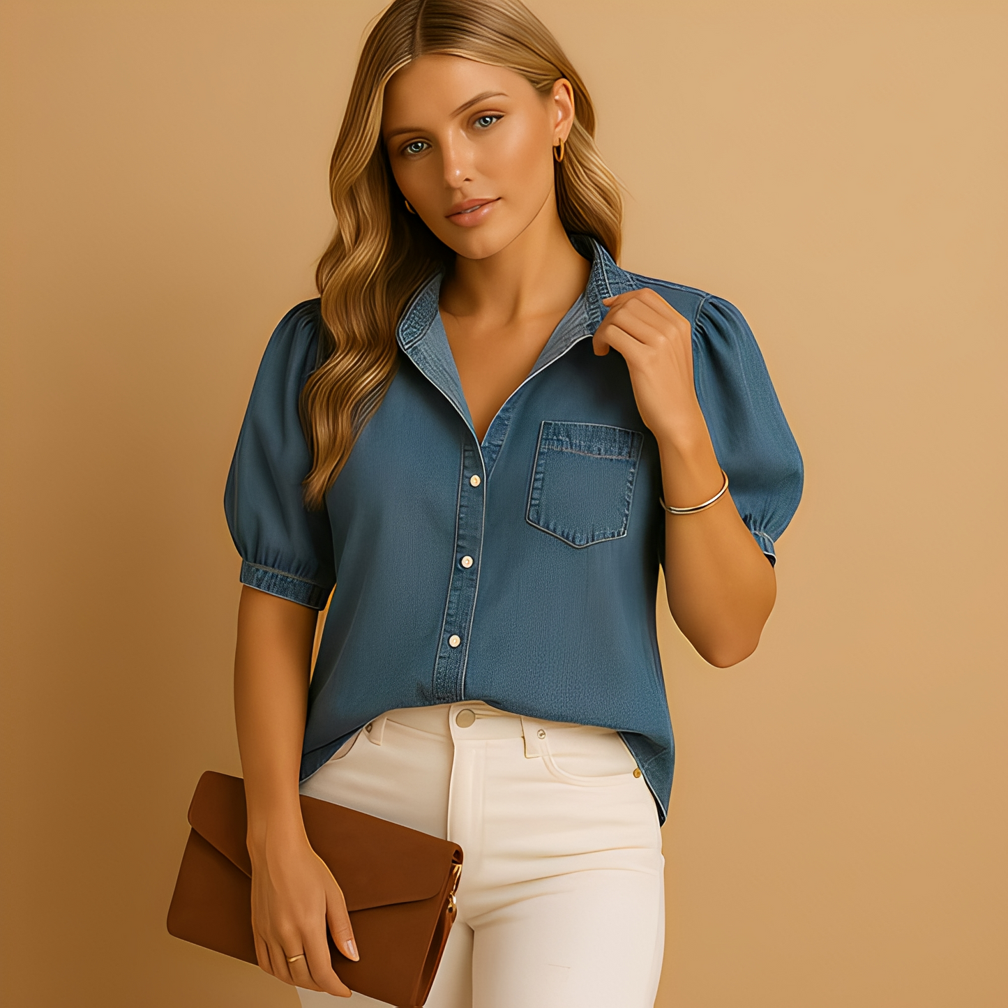 Alesandrina - Klassische Denim-Bluse für Damen